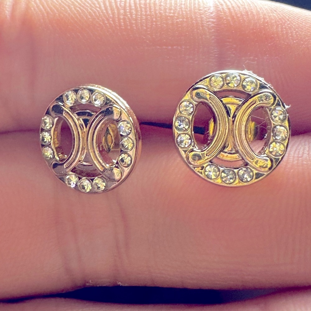 CELINE Gold and Rhinestone small buttons that have been turned into studs